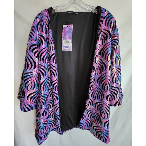 RAVE Sequin Kimono Jacket – Multicolor Peacock Feather Pattern